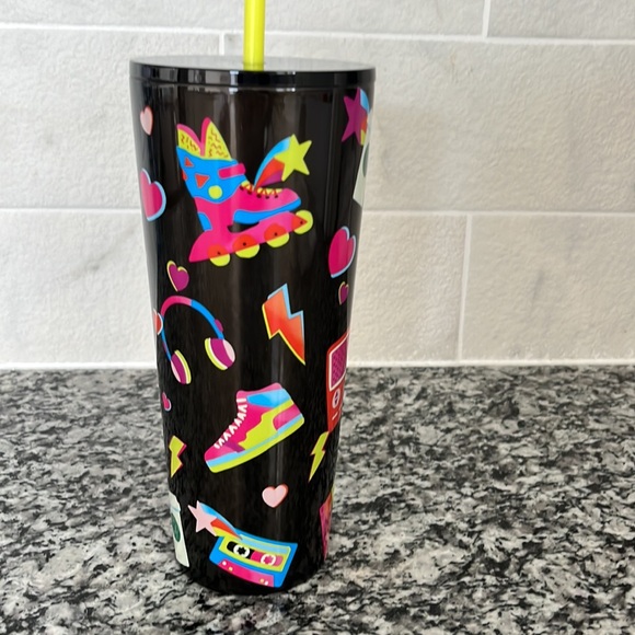 🖤NWT🩷 RARE Starbucks Retro Colorful Tumbler Cold Drink Venti Black 24oz - Picture 6 of 9